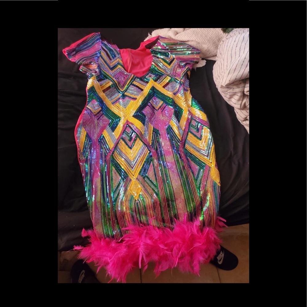 Plus Size Birthday Pink Dress With Feather